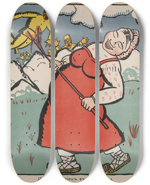 Triptych art skateboard deck of Kazimir Malevich An Austrian Went To Radziwill And Came Right On To A Peasant Womans Pitchfork by Kazimir Malevich (1879-1935)