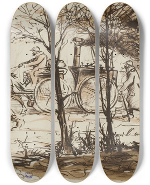 Triptych art skateboard deck of Georges Goursat Sem Cuisine Dans Largonne by Georges Goursat (Sem) (1863-1934)