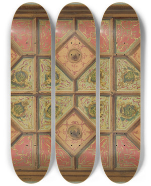 Triptych art skateboard deck of Julesedmondcharles Lachaise Design For The Painted Decoration Of A Coffered Ceiling Incorporating The Initial H by Jules-Edmond-Charles Lachaise (1897)