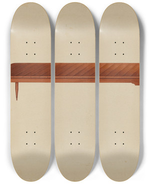 Triptych art skateboard deck of Lon Cronk Shaker Dining Table by Lon Cronk