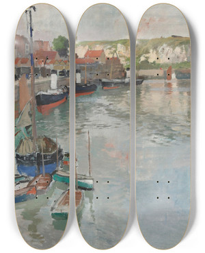 Triptych art skateboard deck of Frits Thaulow Dieppe by Frits Thaulow (1847-1906)
