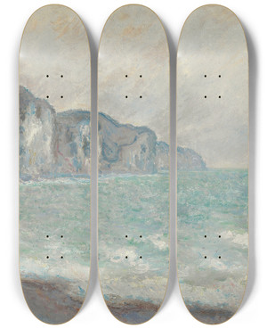 Triptych art skateboard deck of Claude Monet Falaise De Pourville by Claude Monet (1840-1926)