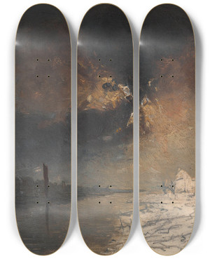 Triptych art skateboard deck of Adalbert Stifter Mondlandschaft by Adalbert Stifter (1805-1868)