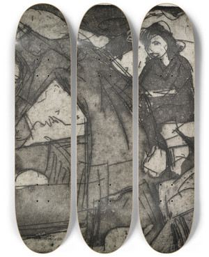 Triptych art skateboard deck of Ernst Ludwig Kirchner Mdchen Mit Zwei Kindern by Ernst Ludwig Kirchner (1880-1938)