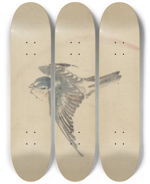 Triptych art skateboard deck of Katsushika Hokusai A Bird Flying To The Left Seen From Above by Katsushika Hokusai (1760-1849)
