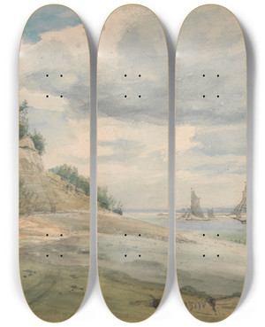 Triptych art skateboard deck of Lionel Constable View Near Walton On Naze by Lionel Constable (1828-1887)