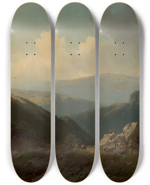 Triptych art skateboard deck of Carl Triebel Mountain Landscape by Carl Triebel (1823-1885)