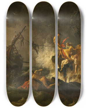 Triptych art skateboard deck of Pierrejacques Volaire Shipwreck by Pierre-Jacques Volaire (1729-1802)
