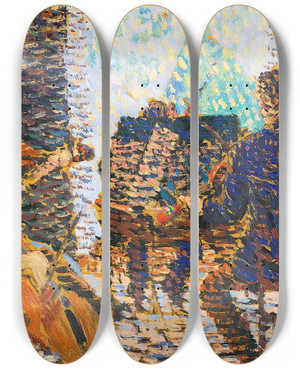 Triptych art skateboard deck of Louis Hayet Le Concert by Louis Hayet (1864-1940)