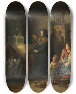 Triptych art skateboard deck of Eduard Kurzbauer Die Ereilten Flchtlinge_1 by Eduard Kurzbauer (1840-1879)