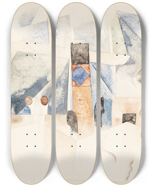 Triptych art skateboard deck of Charles Demuth Bermuda Landscape No 1 by Charles Demuth (1883-1935)