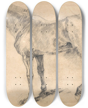 Triptych art skateboard deck of August Kratzer Pferdestudie by August Kratzer (1913-1943)