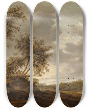 Triptych art skateboard deck of Jacob Salomonsz Van Ruysdael On The Way To Emmaus by Jacob Salomonsz Van Ruysdael (1630-1681)