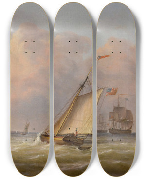 Triptych art skateboard deck of Thomas Birch Philadelphia Harbor by Thomas Birch (1779-1851)