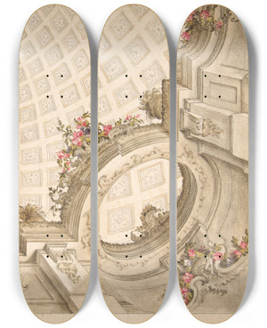Triptych art skateboard deck of Giovanni Antonio Torricelli Design For A Cupola Decoration_1 by Giovanni Antonio Torricelli (1716-1781)