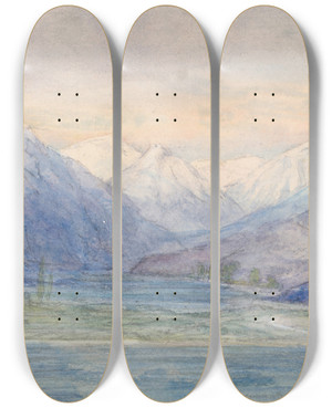 Triptych art skateboard deck of John Ruskin Mountainlandscape by John Ruskin (1819-1900)