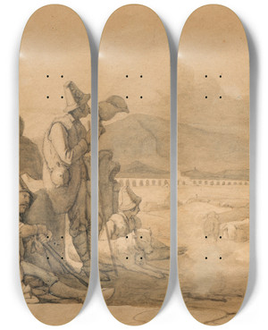 Triptych art skateboard deck of Jrgen Sonne Study For Shepherds In The Roman Campagna by Jorgen Sonne (1801-1890)