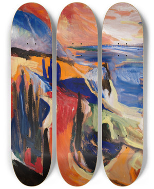 Triptych art skateboard deck of Lola Liivat Krimmi Maastik by Lola Liivat (1928)
