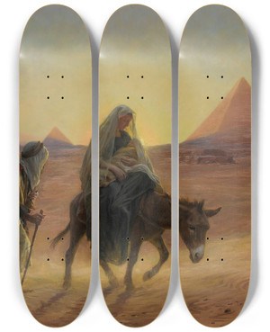 Triptych art skateboard deck of Eugne Girardet Flight Into Egypt by Eugene Girardet (1853-1907)