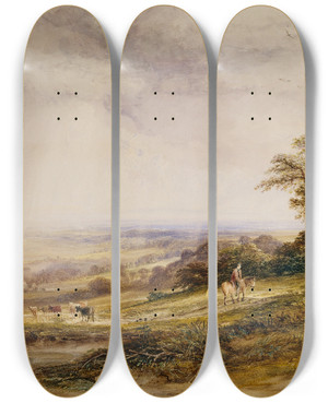 Triptych art skateboard deck of Copley Fielding Crowborough Hill by Copley Fielding (1787-1855)