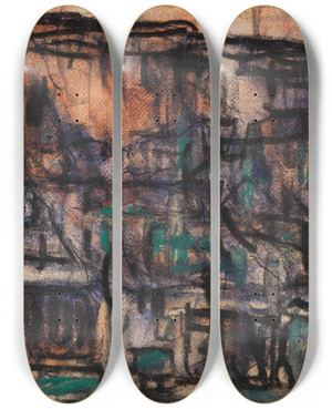 Triptych art skateboard deck of Christian Rohlfs Haus In Soest by Christian Rohlfs (1849-1938)