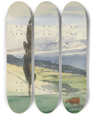 Triptych art skateboard deck of Barbara Bodichon Sketchbook_14 by Barbara Bodichon (1827-1891)