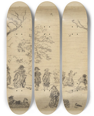 Triptych art skateboard deck of James Ensor Bijeenkomst In Een Park by James Ensor (1860-1949)