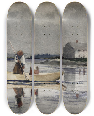 Triptych art skateboard deck of Winslow Homer Spearing Eels by Winslow Homer (1836-1910)