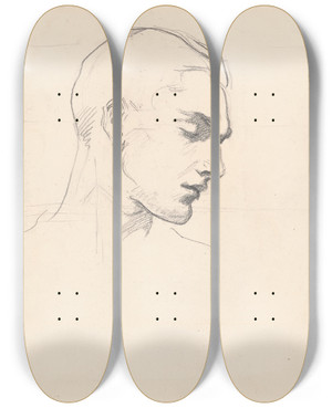 Triptych art skateboard deck of John Singer Sargent Studies Of A Mans Head by John Singer Sargent (1856-1925)
