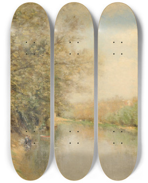 Triptych art skateboard deck of Stanislas Lpine La Marne Charenton by Stanislas Lepine (1835-1892)