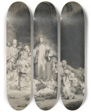 Triptych art skateboard deck of Rembrandt Van Rijn The Hundred Guilder Print by Rembrandt Van Rijn (1606-1669)