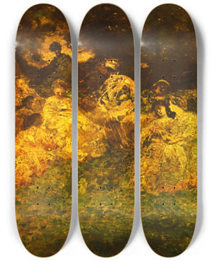 Triptych art skateboard deck of Adolphe Monticelli Fete Champetre by Adolphe Monticelli (1824-1886)