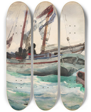 Triptych art skateboard deck of Winslow Homer Schooner Nassau by Winslow Homer (1836-1910)