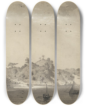 Triptych art skateboard deck of Michel Jean Cazabon Cedros Bay by Michel Jean Cazabon (1813-1888)