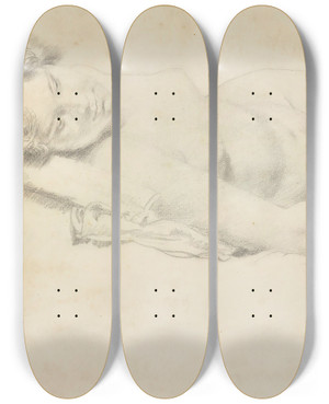 Triptych art skateboard deck of William Orpen Reclining Nude by William Orpen (1878-1931)