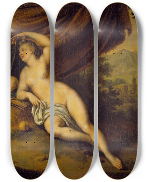 Triptych art skateboard deck of Willem Van Mieris Venus And Cupid by Willem Van Mieris (1662-1747)