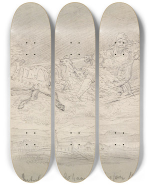 Triptych art skateboard deck of Adolph Tidemand Jutulen And Johannes Blessom by Adolph Tidemand (1814-1876)