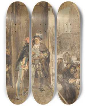 Triptych art skateboard deck of Charles Rochussen Kermistheater by Charles Rochussen (1814-1894)