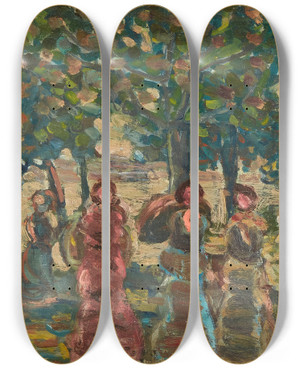 Triptych art skateboard deck of Maurice Prendergast Sunday In The Park by Maurice Prendergast (1858-1924)