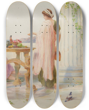 Triptych art skateboard deck of Henry Ryland The Alfresco Repast by Henry Ryland (1856-1924)