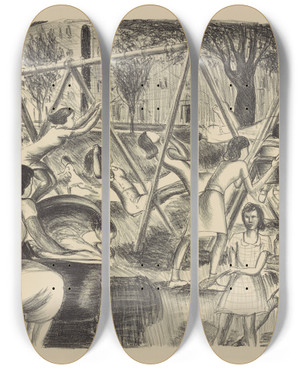 Triptych art skateboard deck of Richard Lindsey William Colonial Park by Richard Lindsey William (1904-1970) Triptych art skateboard deck of Richard Lindsey William Colonial Park by Richard Lindsey William (1904-1970)