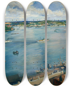 Triptych art skateboard deck of Josef Jungwirth Stockholm by Josef Jungwirth (1869-1950)