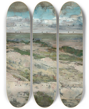 Triptych art skateboard deck of Pericles Pantazis The Dunes Of Blankenberghe by Pericles Pantazis (1864-1871)
