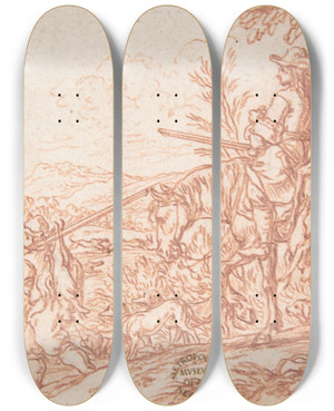 Triptych art skateboard deck of Jonas Umbach November One Of A Series Representing The Labors Of The Months by Jonas Umbach (1624-1700)