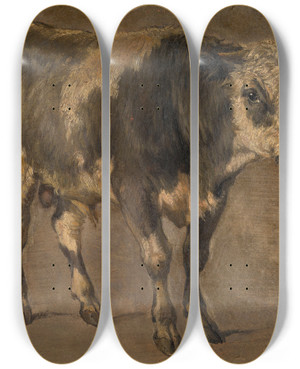 Triptych art skateboard deck of Andre Plumot Bull_3 by Andre Plumot (1829-1906)