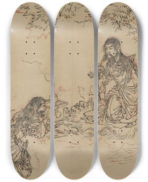 Triptych art skateboard deck of Tsukioka Yoshitoshi Yamato Takeru No Mikoto_3 by Tsukioka Yoshitoshi (1839-1892)