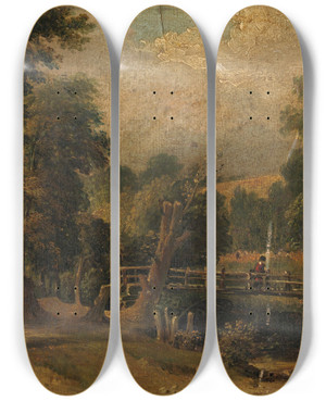 Triptych art skateboard deck of William Brocas A Landscape by William Brocas