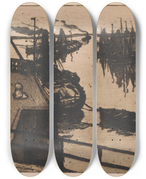 Triptych art skateboard deck of Auguste Oleffe Nieuwpoort by Auguste Oleffe (1867-1931)