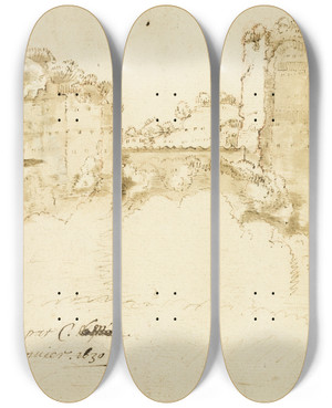 Triptych art skateboard deck of Bartholomeus Breenbergh Roman Landscape by Bartholomeus Breenbergh (1598-1657)