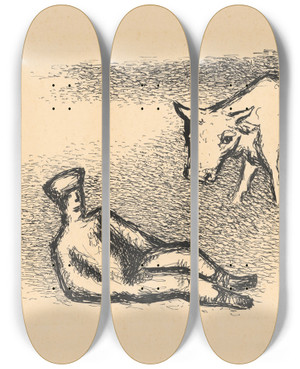 Triptych art skateboard deck of Mikul Galanda Cowherd_2 by Mikulas Galanda (1895-1938)
